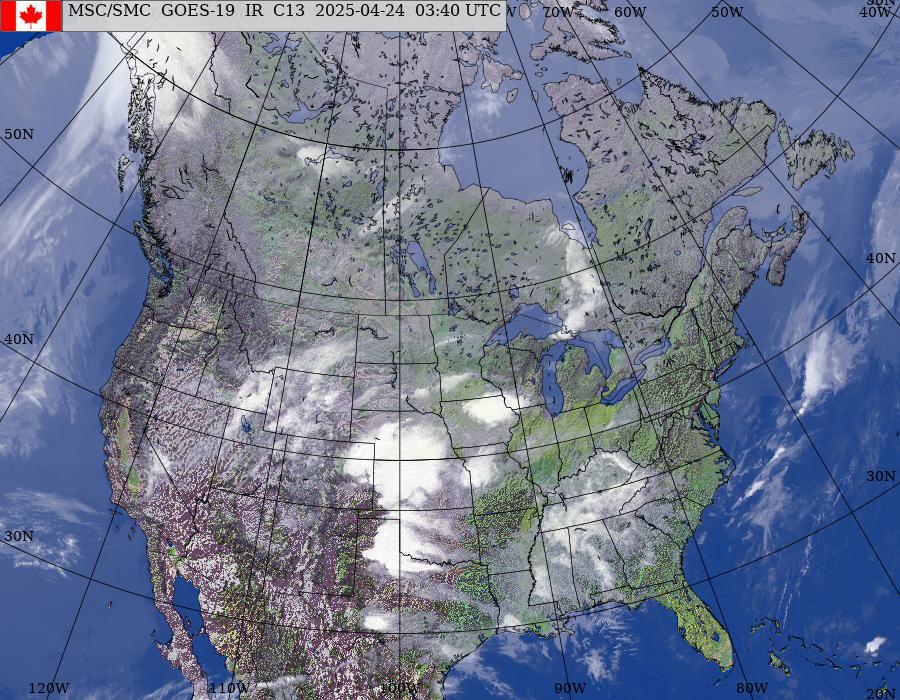 GOES–East/West North American Composite Satellite Image (infrared and topography)