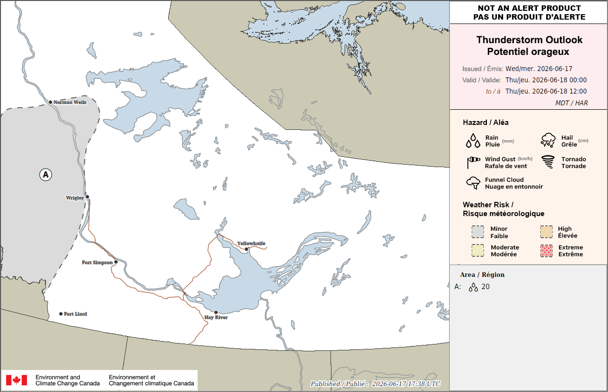 Northwest Territories Thunderstorm Outlook for Tomorrow (AM)