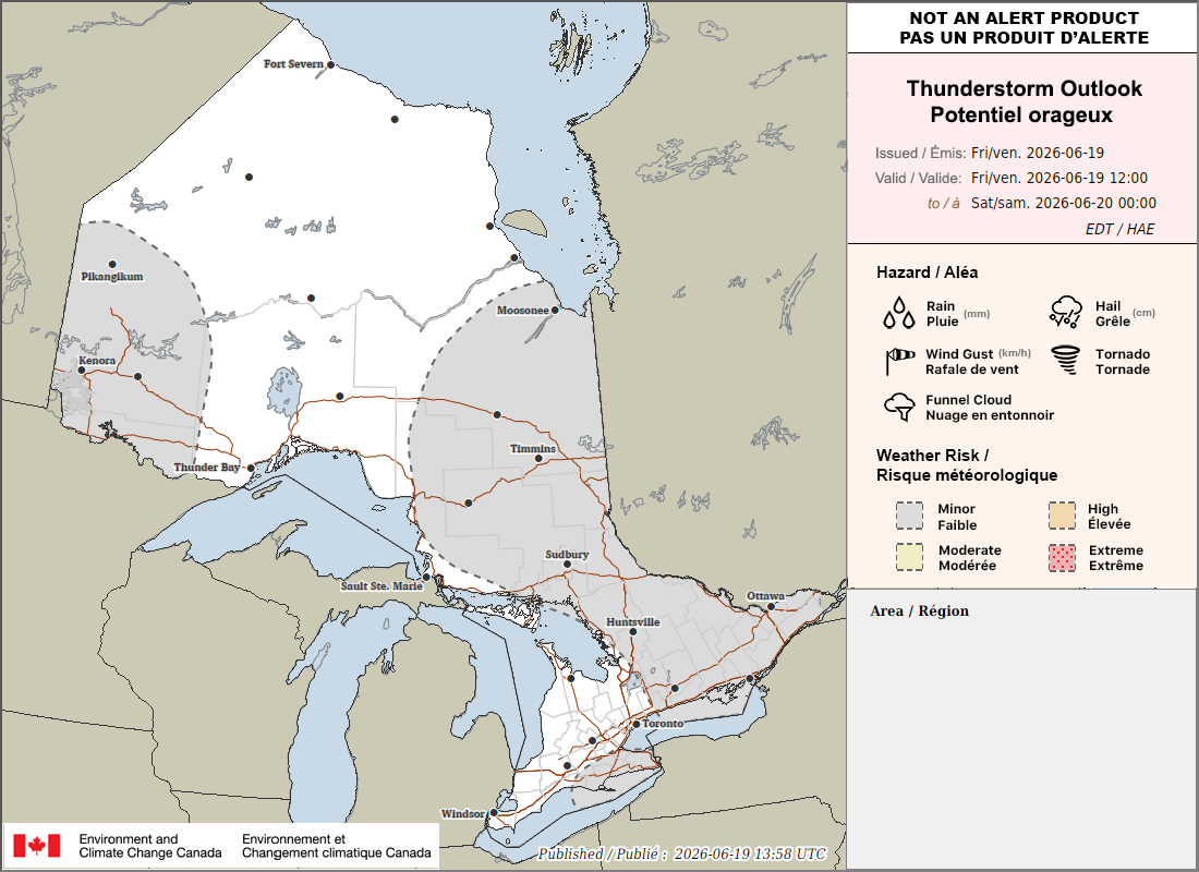 Ontario Thunderstorm Outlook for Today