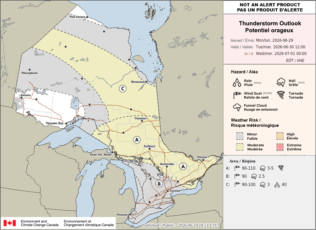 Ontario Thunderstorm Outlook for Tomorrow (PM)
