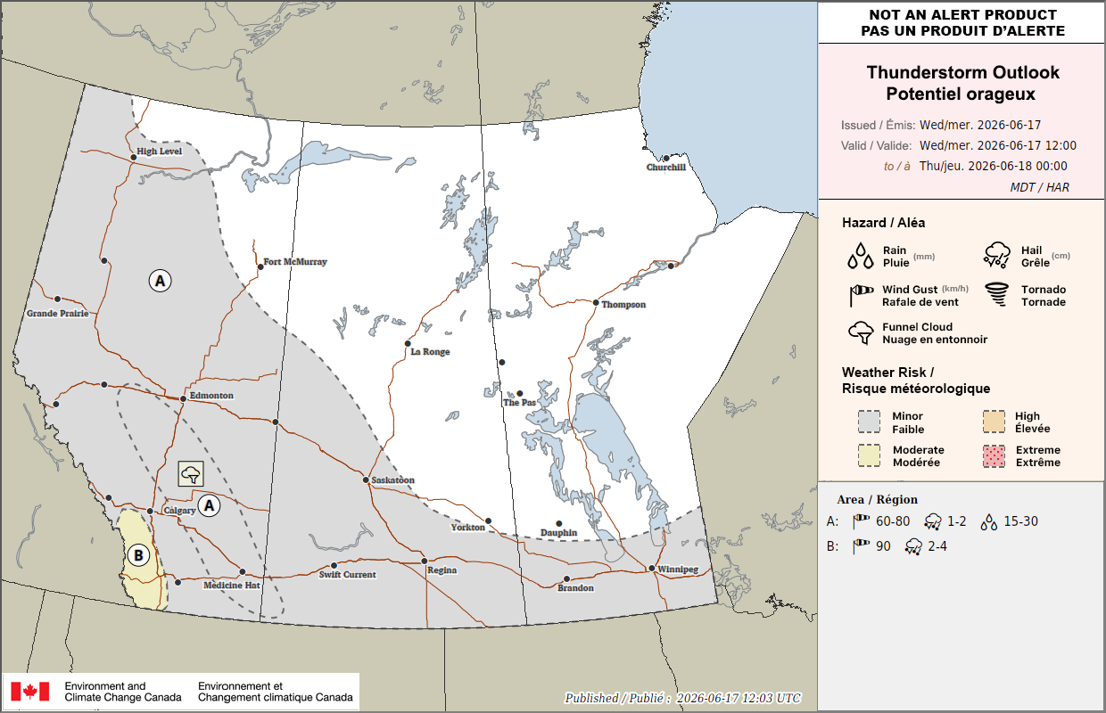 Prairies Thunderstorm Outlook for Today