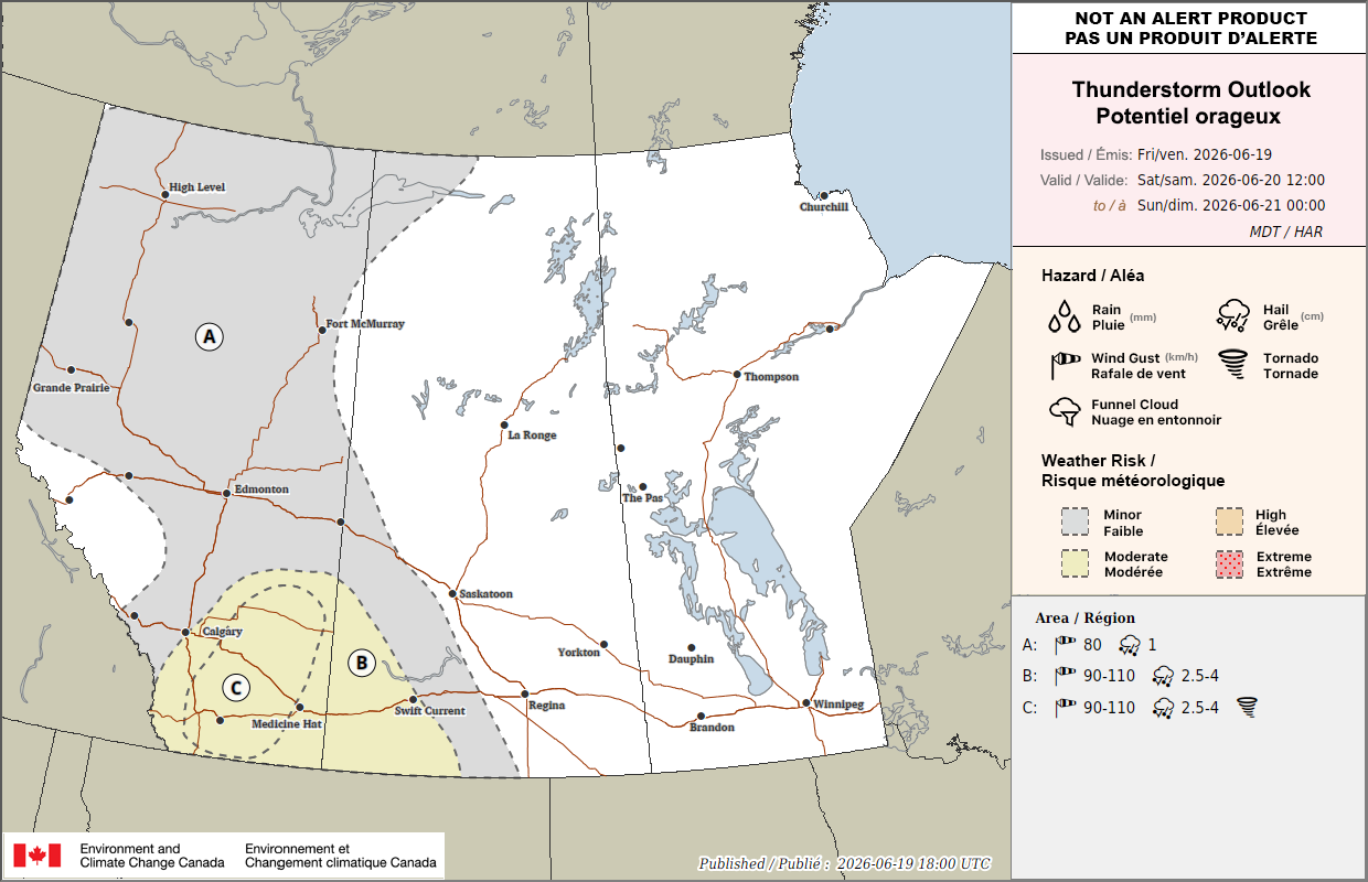 Prairies Thunderstorm Outlook for Tomorrow (PM)