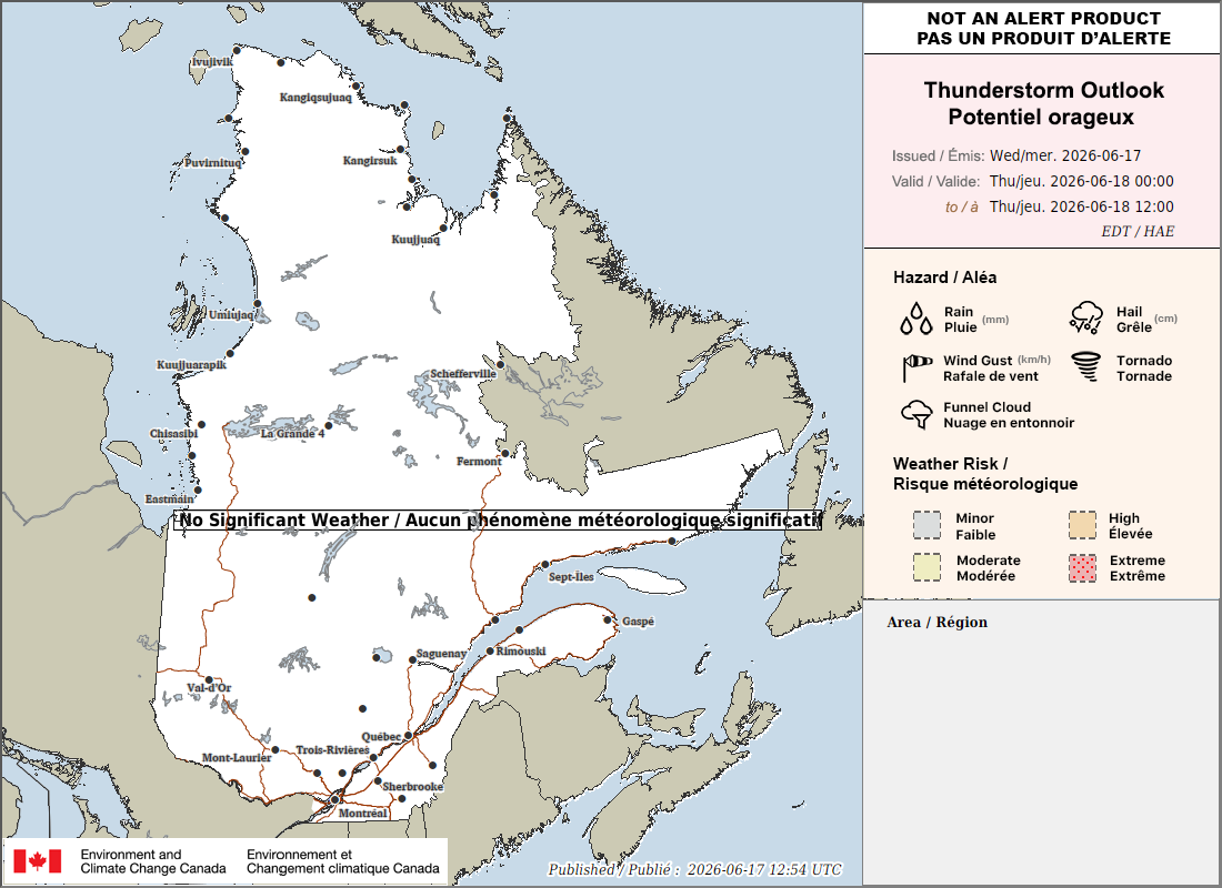Quebec Thunderstorm Outlook for Tomorrow (AM)