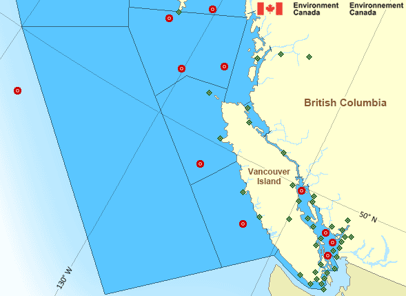 Map of Pacific - South Coast marine weather areas