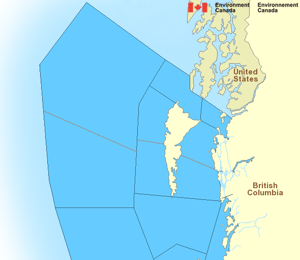 Map of Pacific North Coast Canada Marine Weather Areas