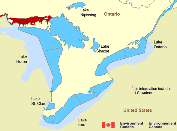 Map of Great Lakes - Lake Erie and Lake Ontario marine weather areas