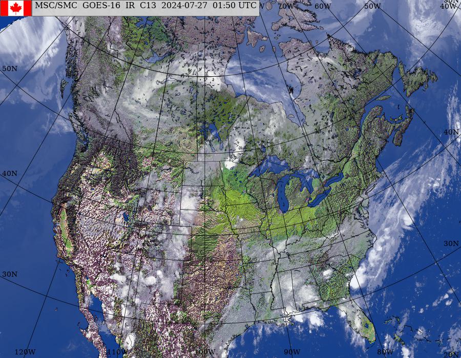 GOES–East/West North American Composite Satellite Image (infrared and topography)