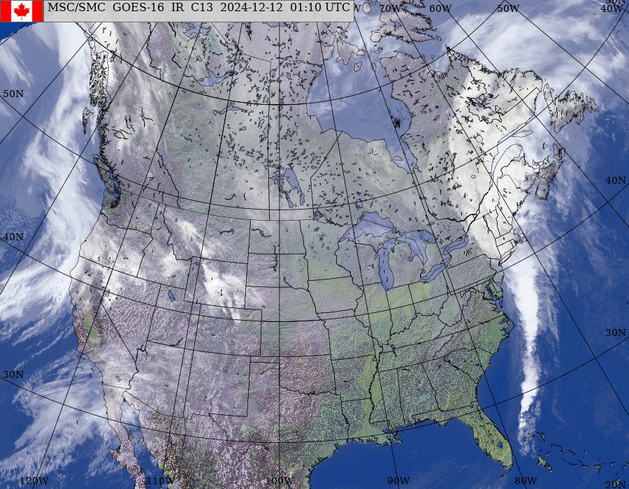 GOES–East/West North American Composite Satellite Image (infrared and topography)