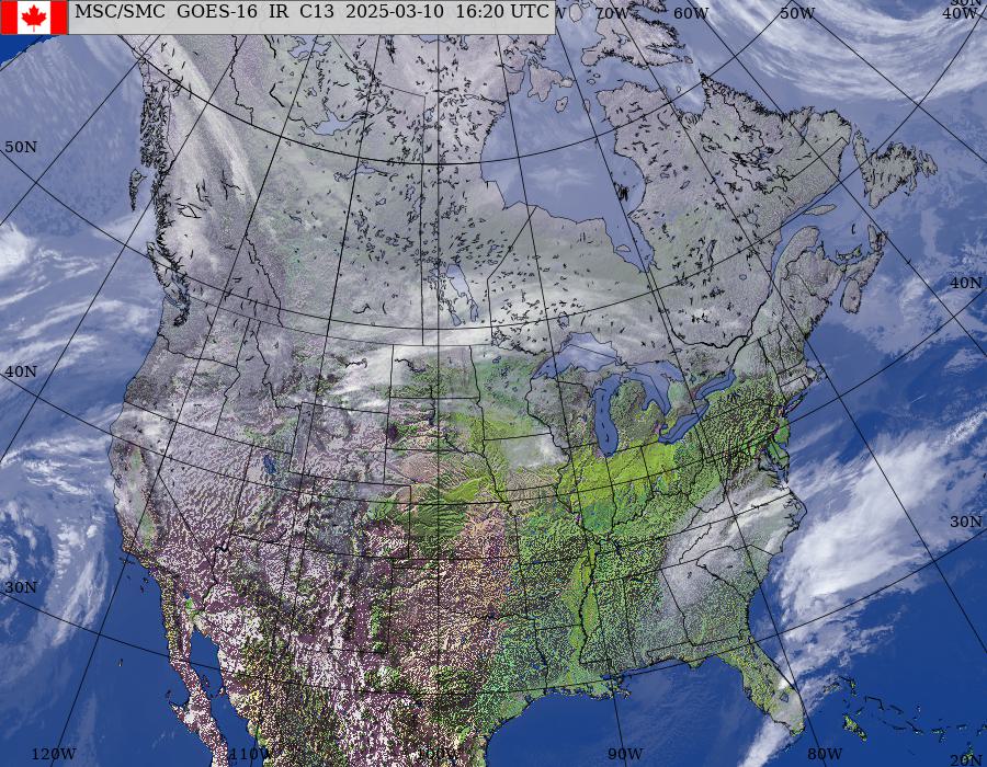 GOES–East/West North American Composite Satellite Image (infrared and topography)