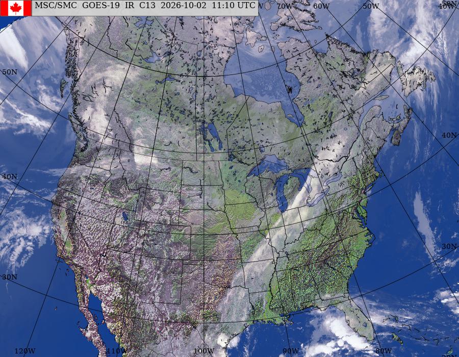 GOES–East/West North American Composite Satellite Image (infrared and topography)