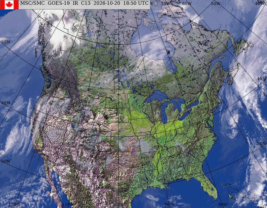 GOES–East/West North American Composite Satellite Image (infrared and topography)